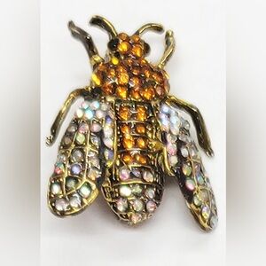 Aratta Gold and Multicolor Crystal Bee Brooch Arleth Bug Pin Elegant